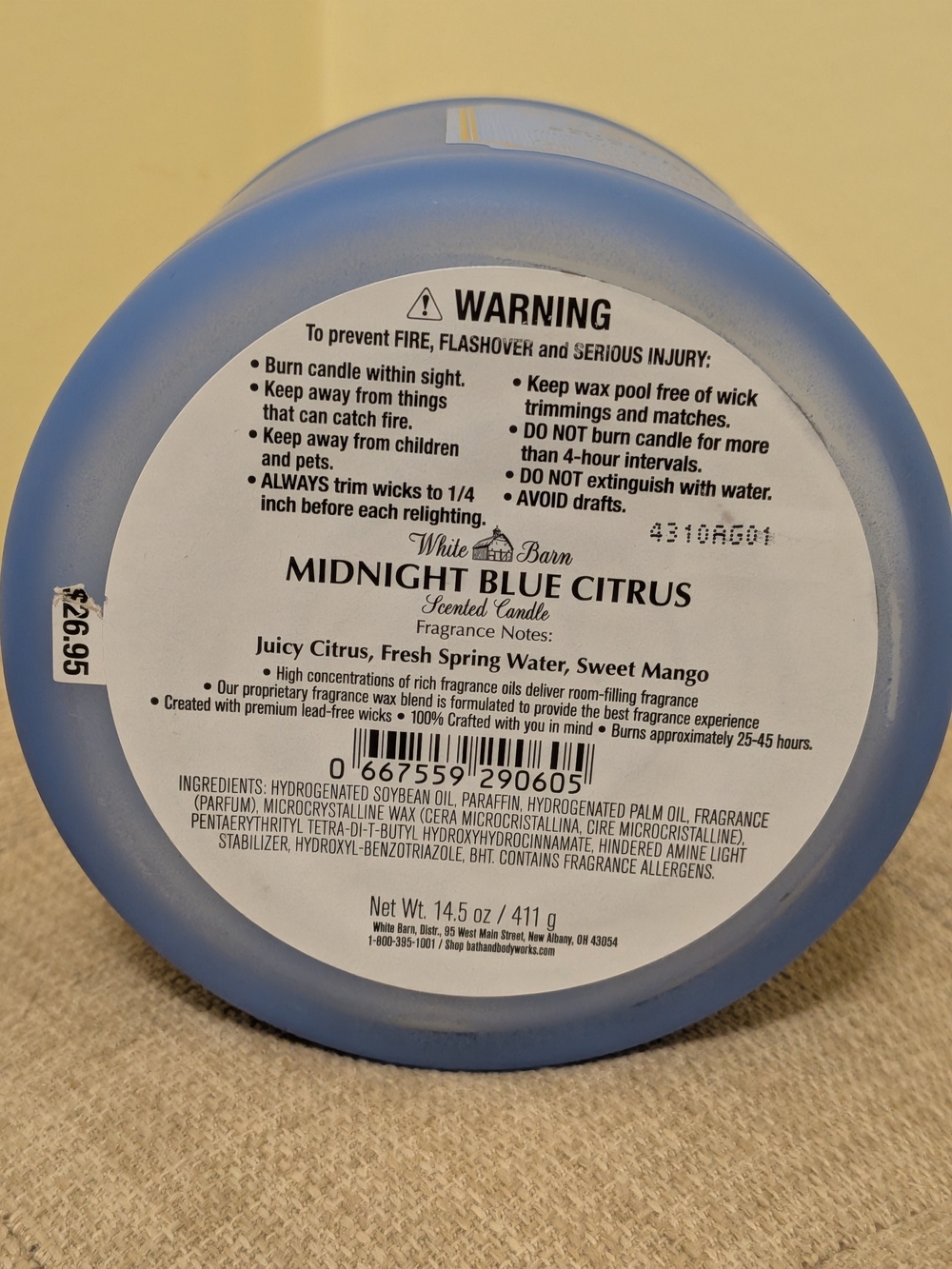 NWT White Barn Midnight Blue Citrus 3- Wick Candle - Picture 2 of 3